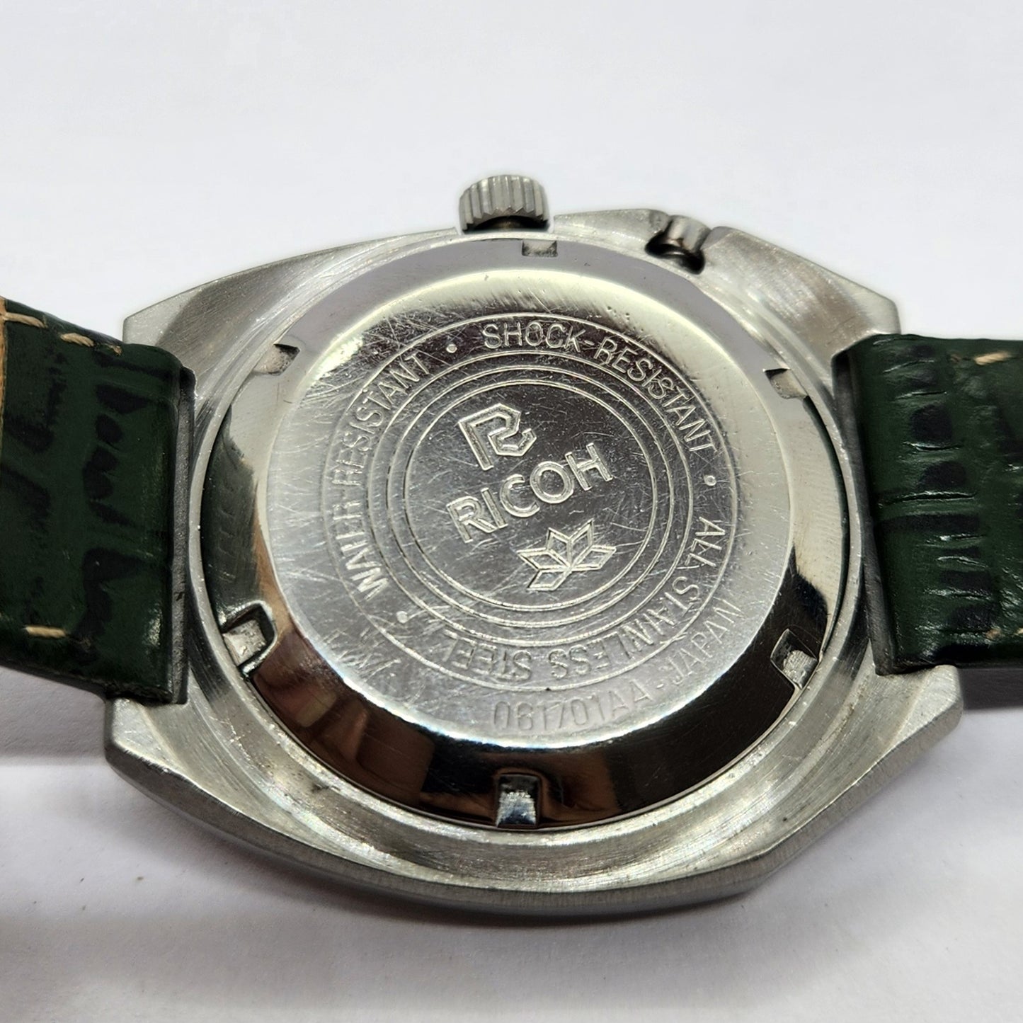 Vintage Ricoh R31 Automatic Green Face New Strap 21 Jewels Day-Date Men's Wrist Watch R50