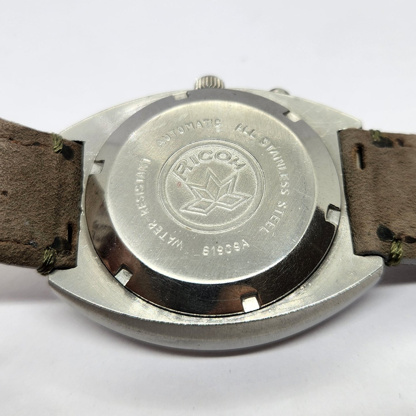 Vintage Ricoh R31 Automatic White Face New Strap 21 Jewels Day-Date Men's Wrist Watch R53
