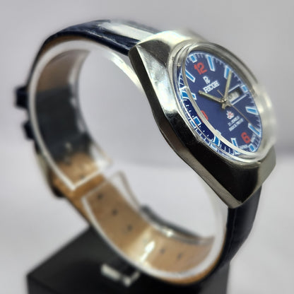 Vintage Ricoh R31 Automatic Blue Face New Strap 21 Jewels Day-Date Men's Wrist Watch R55