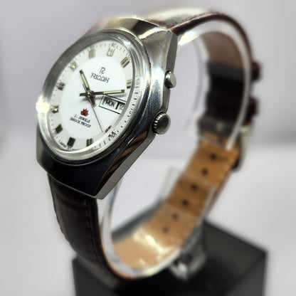 Vintage Ricoh R31 Automatic White Face New Strap 21 Jewels Day-Date Men's Wrist Watch R57