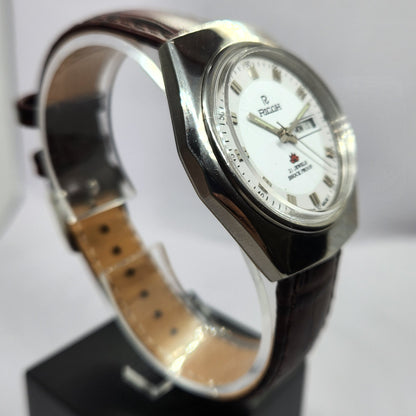 Vintage Ricoh R31 Automatic White Face New Strap 21 Jewels Day-Date Men's Wrist Watch R57