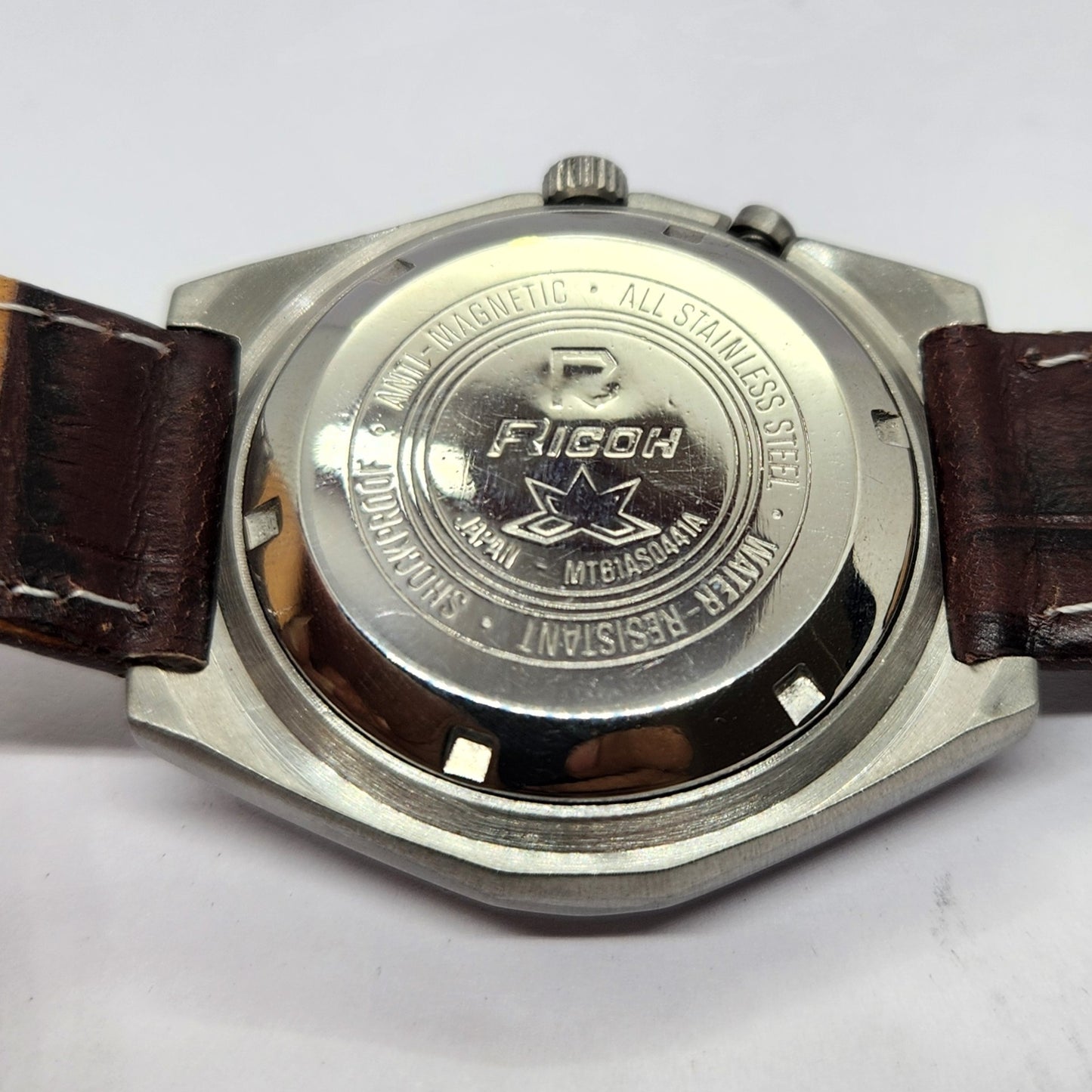 Vintage Ricoh R31 Automatic White Face New Strap 21 Jewels Day-Date Men's Wrist Watch R57