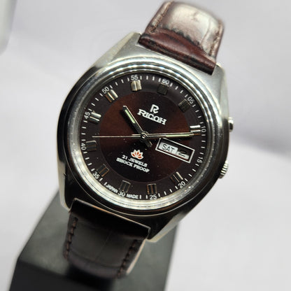 Vintage Ricoh R31 Automatic Brown Face New Strap 21 Jewels Day-Date Men's Wrist Watch R58