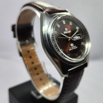 Vintage Ricoh R31 Automatic Brown Face New Strap 21 Jewels Day-Date Men's Wrist Watch R58