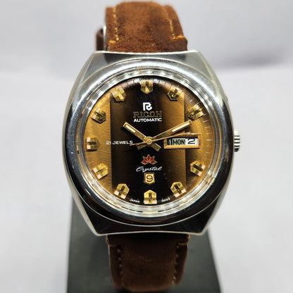Vintage Ricoh R31 Automatic Brown Face New Strap 21 Jewels Day-Date Men's Wrist Watch R59