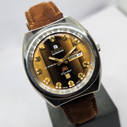 Vintage Ricoh R31 Automatic Brown Face New Strap 21 Jewels Day-Date Men's Wrist Watch R59