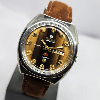 Vintage Ricoh R31 Automatic Brown Face New Strap 21 Jewels Day-Date Men's Wrist Watch R59