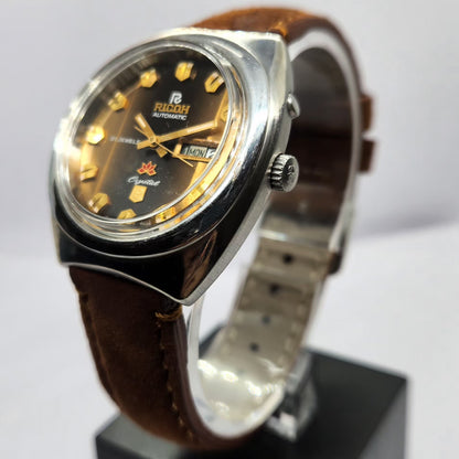 Vintage Ricoh R31 Automatic Brown Face New Strap 21 Jewels Day-Date Men's Wrist Watch R59