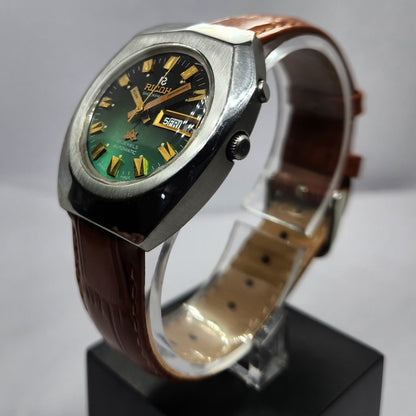 Vintage Ricoh R31 Automatic Green Face New Strap 21 Jewels Day-Date Men's Wrist Watch R61