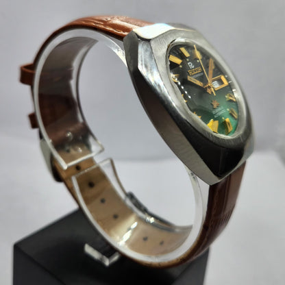 Vintage Ricoh R31 Automatic Green Face New Strap 21 Jewels Day-Date Men's Wrist Watch R61