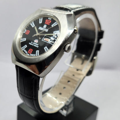 Vintage Ricoh R31 Automatic Black Face New Strap 21 Jewels Day-Date Men's Wrist Watch R64