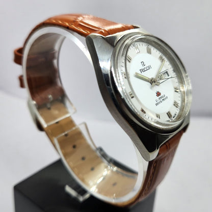 Vintage Ricoh R31 Automatic White Face New Strap 21 Jewels Day-Date Men's Wrist Watch R68
