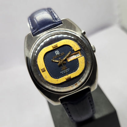 Vintage Ricoh R31 Automatic Blue Face New Strap 21 Jewels Day-Date Men's Wrist Watch R69