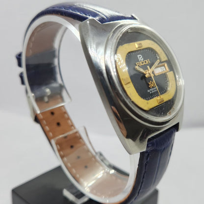 Vintage Ricoh R31 Automatic Blue Face New Strap 21 Jewels Day-Date Men's Wrist Watch R69