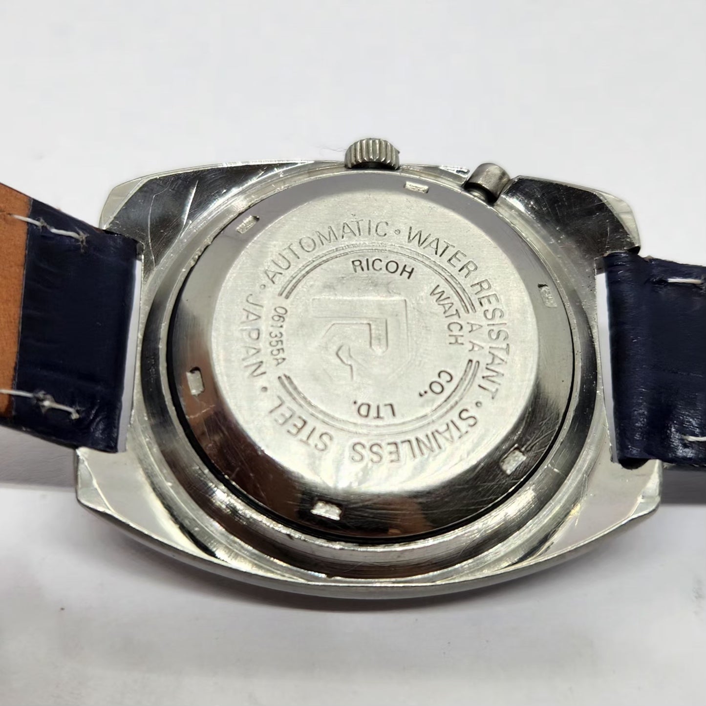 Vintage Ricoh R31 Automatic Blue Face New Strap 21 Jewels Day-Date Men's Wrist Watch R69