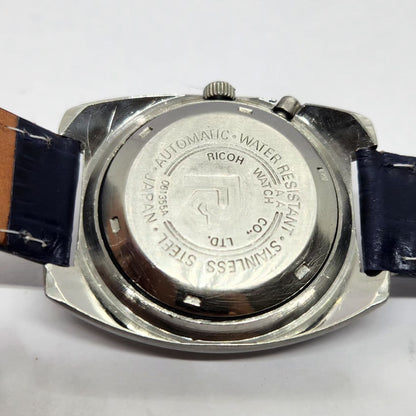 Vintage Ricoh R31 Automatic Blue Face New Strap 21 Jewels Day-Date Men's Wrist Watch R69