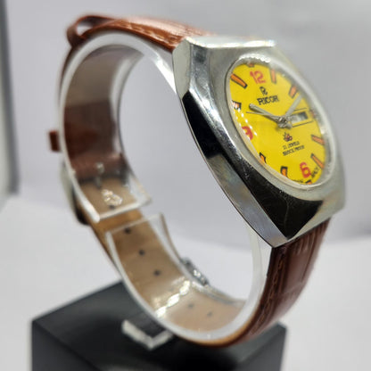 Vintage Ricoh R31 Automatic Yellow Face New Strap 21 Jewels Day-Date Men's Wrist Watch R71