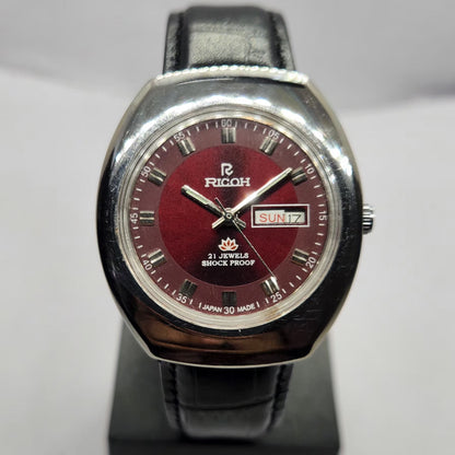 Vintage Ricoh R31 Automatic Red Face New Strap 21 Jewels Day-Date Men's Wrist Watch R73