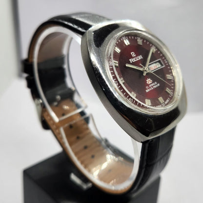 Vintage Ricoh R31 Automatic Red Face New Strap 21 Jewels Day-Date Men's Wrist Watch R73