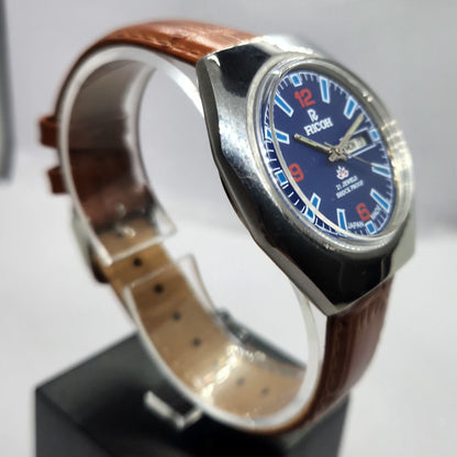 Vintage Ricoh R31 Automatic Blue Face New Strap 21 Jewels Day-Date Men's Wrist Watch R75