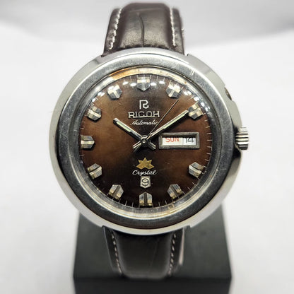 Vintage Ricoh R31 Automatic Brown Face New Strap 21 Jewels Day-Date Men's Wrist Watch R78