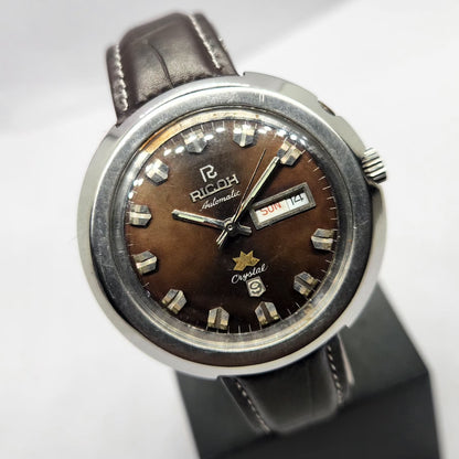 Vintage Ricoh R31 Automatic Brown Face New Strap 21 Jewels Day-Date Men's Wrist Watch R78