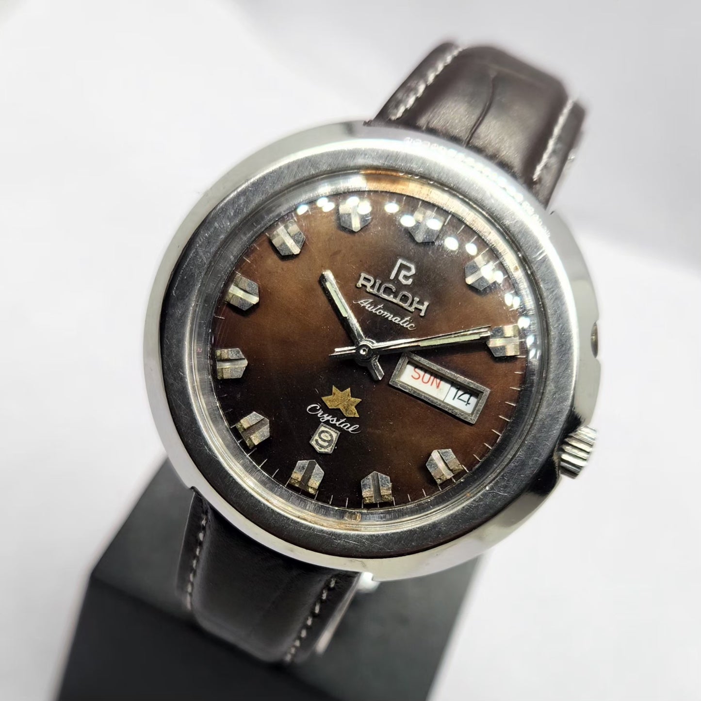Vintage Ricoh R31 Automatic Brown Face New Strap 21 Jewels Day-Date Men's Wrist Watch R78