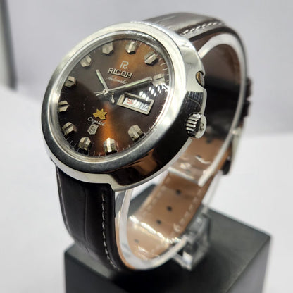 Vintage Ricoh R31 Automatic Brown Face New Strap 21 Jewels Day-Date Men's Wrist Watch R78