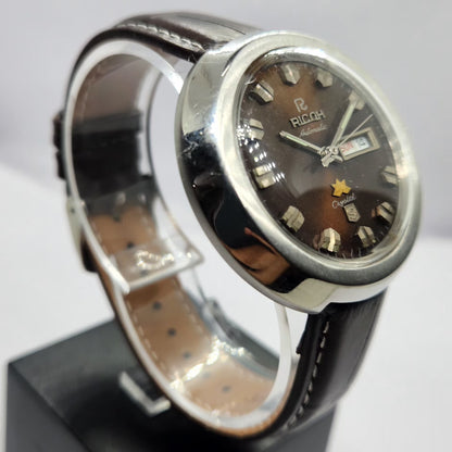 Vintage Ricoh R31 Automatic Brown Face New Strap 21 Jewels Day-Date Men's Wrist Watch R78