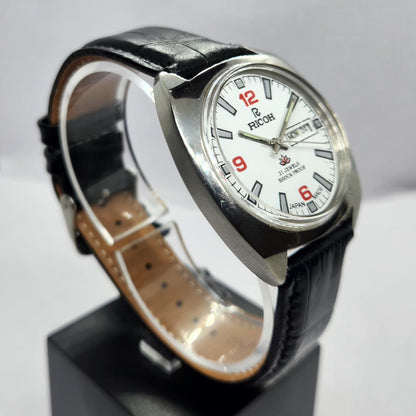 Vintage Ricoh R31 Automatic White Face New Strap 21 Jewels Day-Date Men's Wrist Watch R80