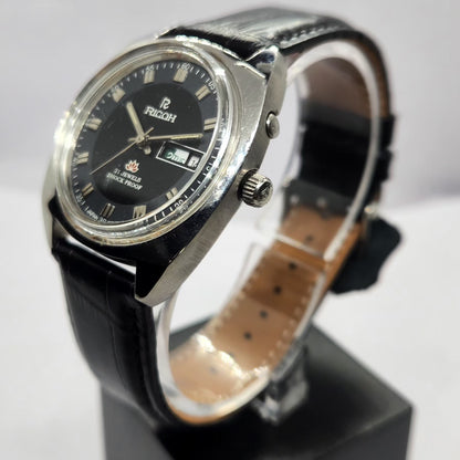 Vintage Ricoh R31 Automatic Black Face New Strap 21 Jewels Day-Date Men's Wrist Watch R81