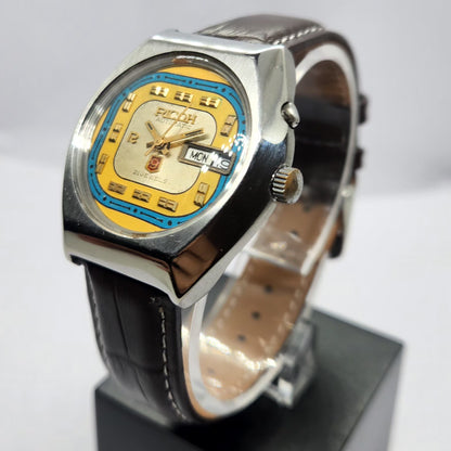 Vintage Ricoh R31 Automatic Gold Face New Strap 21 Jewels Day-Date Men's Wrist Watch R86