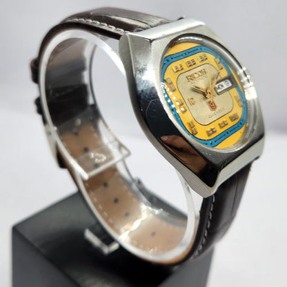 Vintage Ricoh R31 Automatic Gold Face New Strap 21 Jewels Day-Date Men's Wrist Watch R86