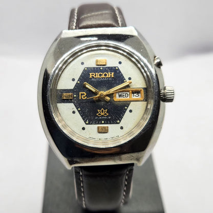 Vintage Ricoh R31 Automatic Blue/White Face New Strap 21 Jewels Day-Date Men's Wrist Watch R87