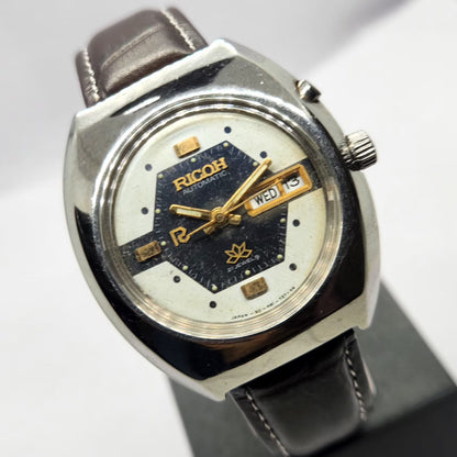 Vintage Ricoh R31 Automatic Blue/White Face New Strap 21 Jewels Day-Date Men's Wrist Watch R87