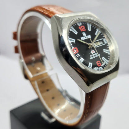 Vintage Ricoh R31 Automatic Black Face New Strap 21 Jewels Day-Date Men's Wrist Watch R88
