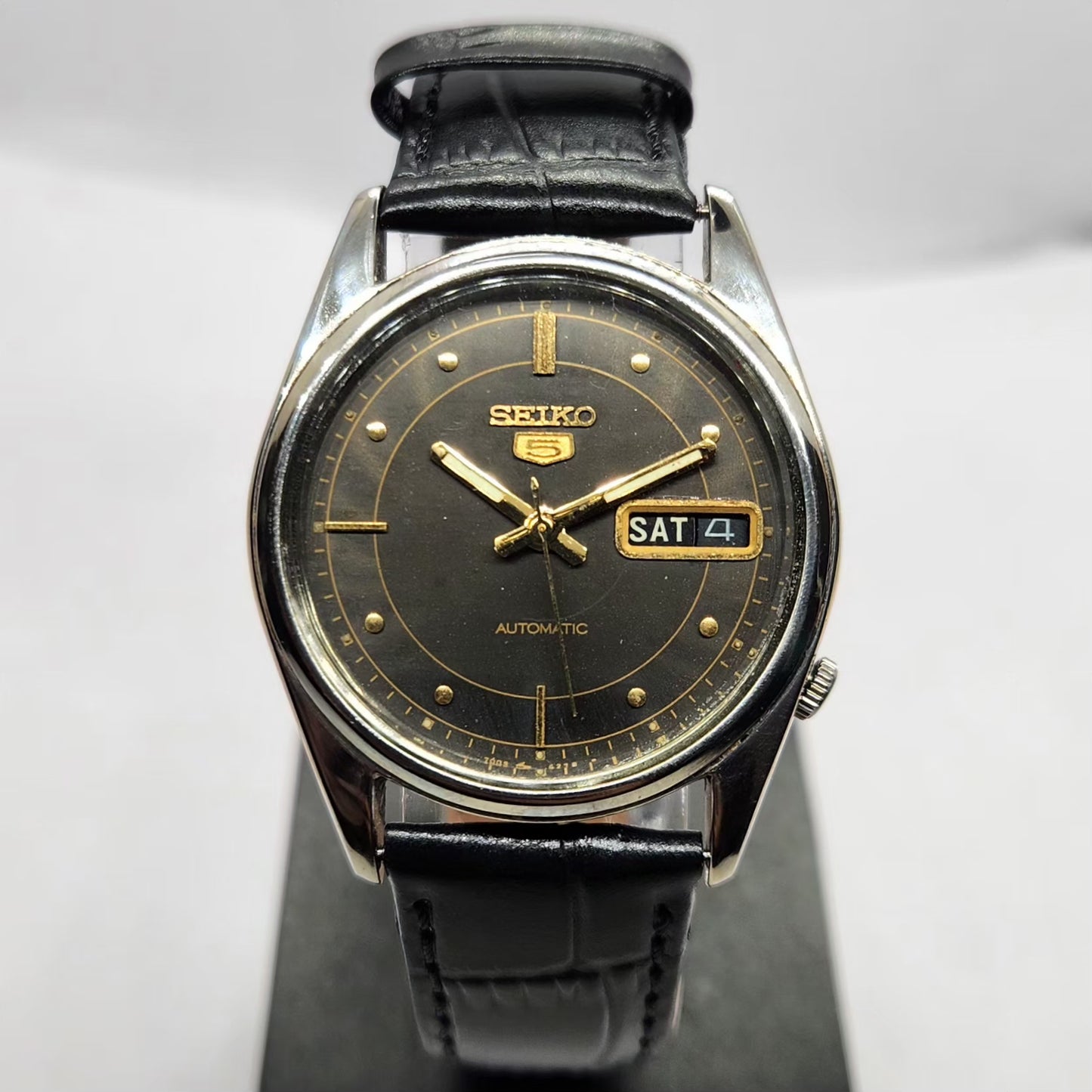 Vintage 1976 Original Seiko 5 Automatic 6309-6020 Black Face 17 Jewels Day-Date Japanese Men's Wrist Watch SA07