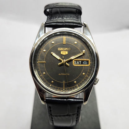 Vintage 1976 Original Seiko 5 Automatic 6309-6020 Black Face 17 Jewels Day-Date Japanese Men's Wrist Watch SA07
