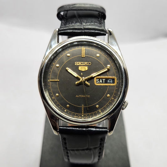 Vintage 1976 Original Seiko 5 Automatic 6309-6020 Black Face 17 Jewels Day-Date Japanese Men's Wrist Watch SA07