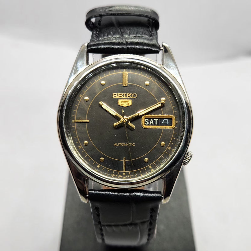 Vintage 1976 Original Seiko 5 Automatic 6309-6020 Black Face 17 Jewels Day-Date Japanese Men's Wrist Watch SA07