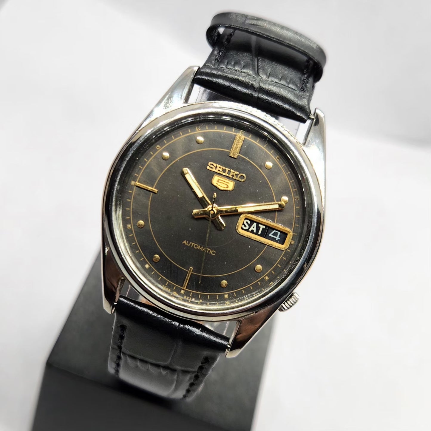 Vintage 1976 Original Seiko 5 Automatic 6309-6020 Black Face 17 Jewels Day-Date Japanese Men's Wrist Watch SA07