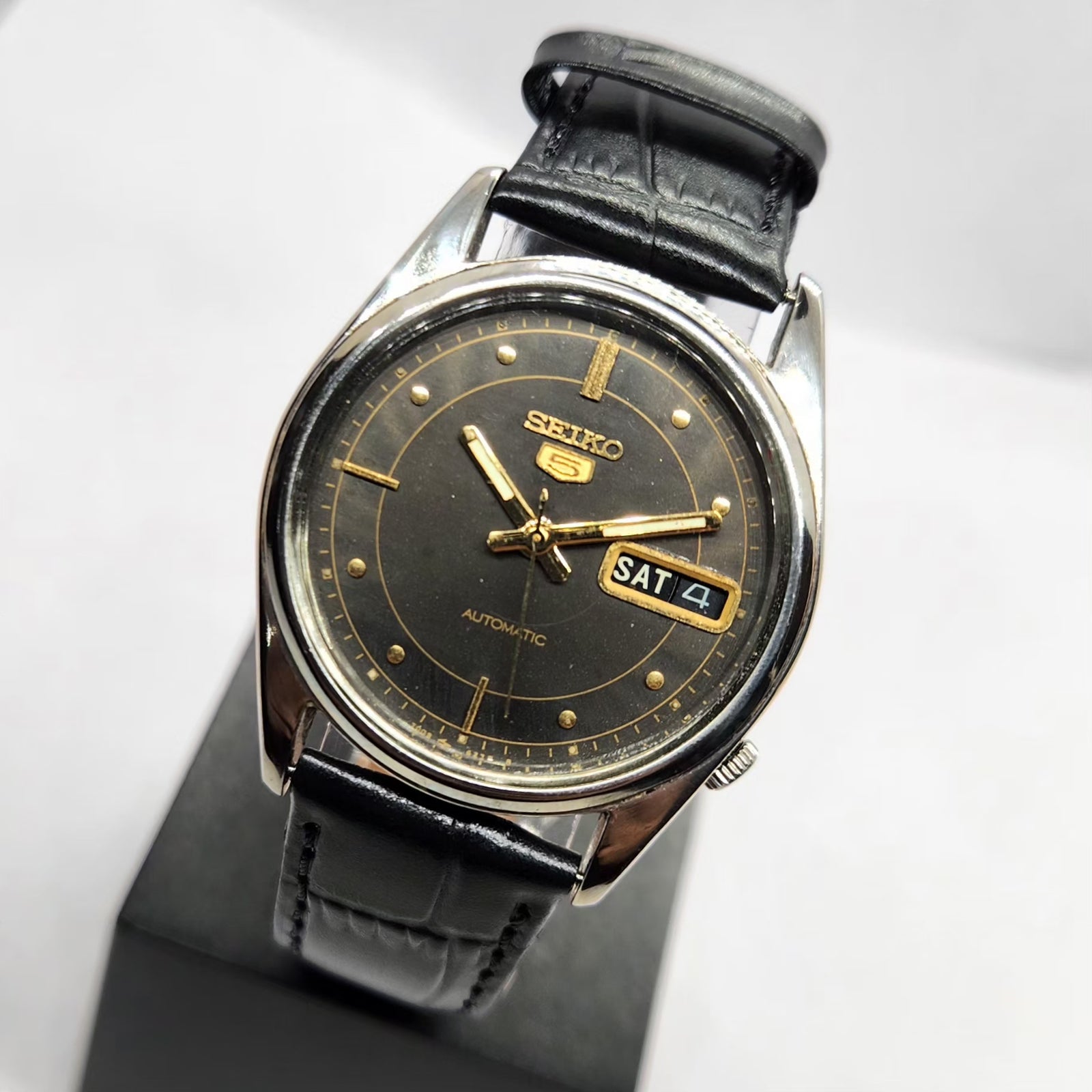 Vintage 1976 Original Seiko 5 Automatic 6309-6020 Black Face 17 Jewels Day-Date Japanese Men's Wrist Watch SA07