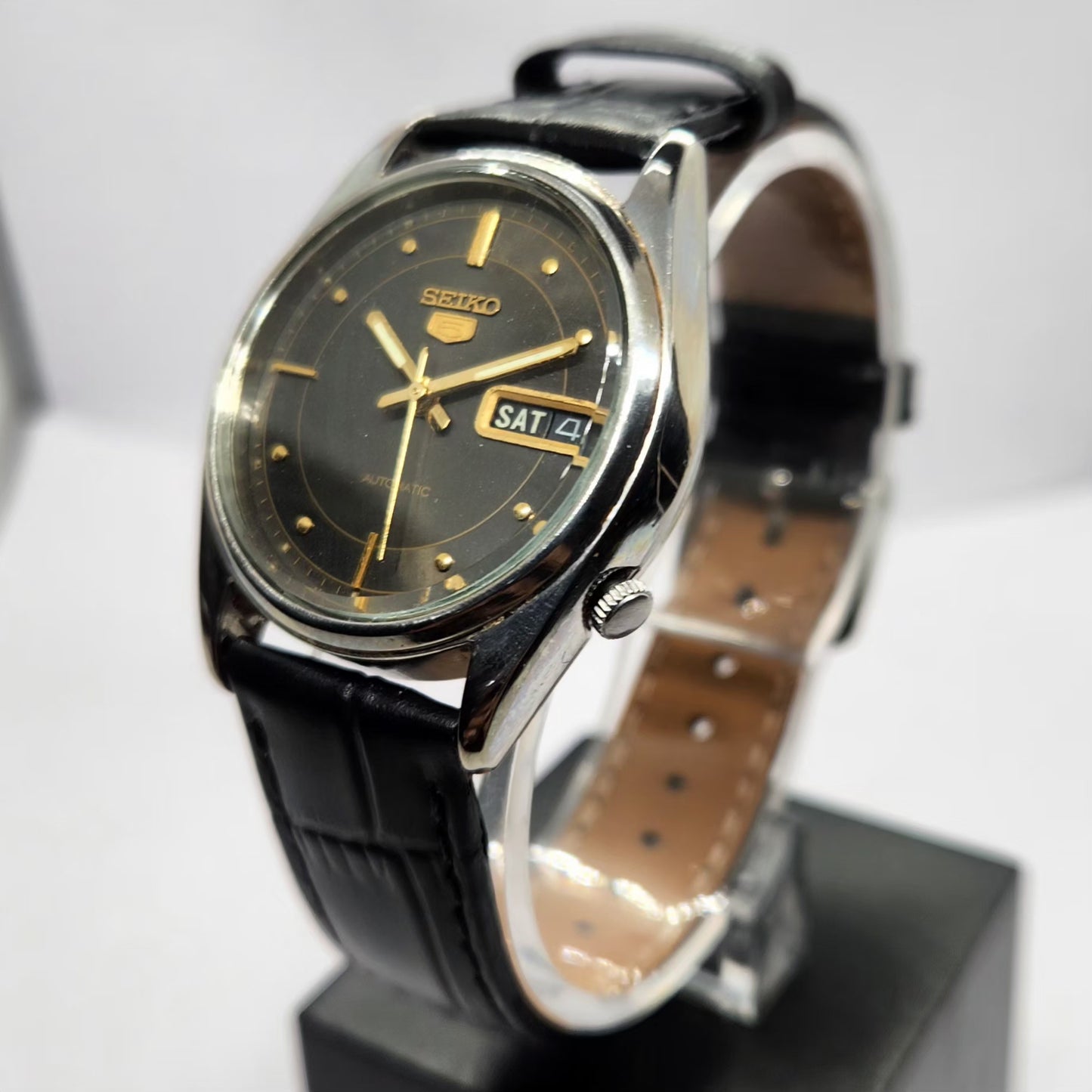 Vintage 1976 Original Seiko 5 Automatic 6309-6020 Black Face 17 Jewels Day-Date Japanese Men's Wrist Watch SA07