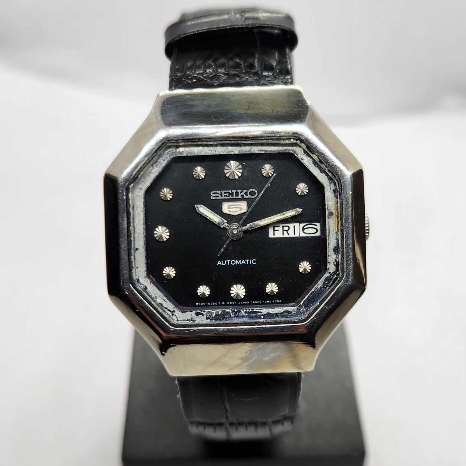 Vintage 1985 Original Seiko 5 Automatic 6309-5230 Black Face 17 Jewels Day-Date Japanese Men's Wrist Watch SA09