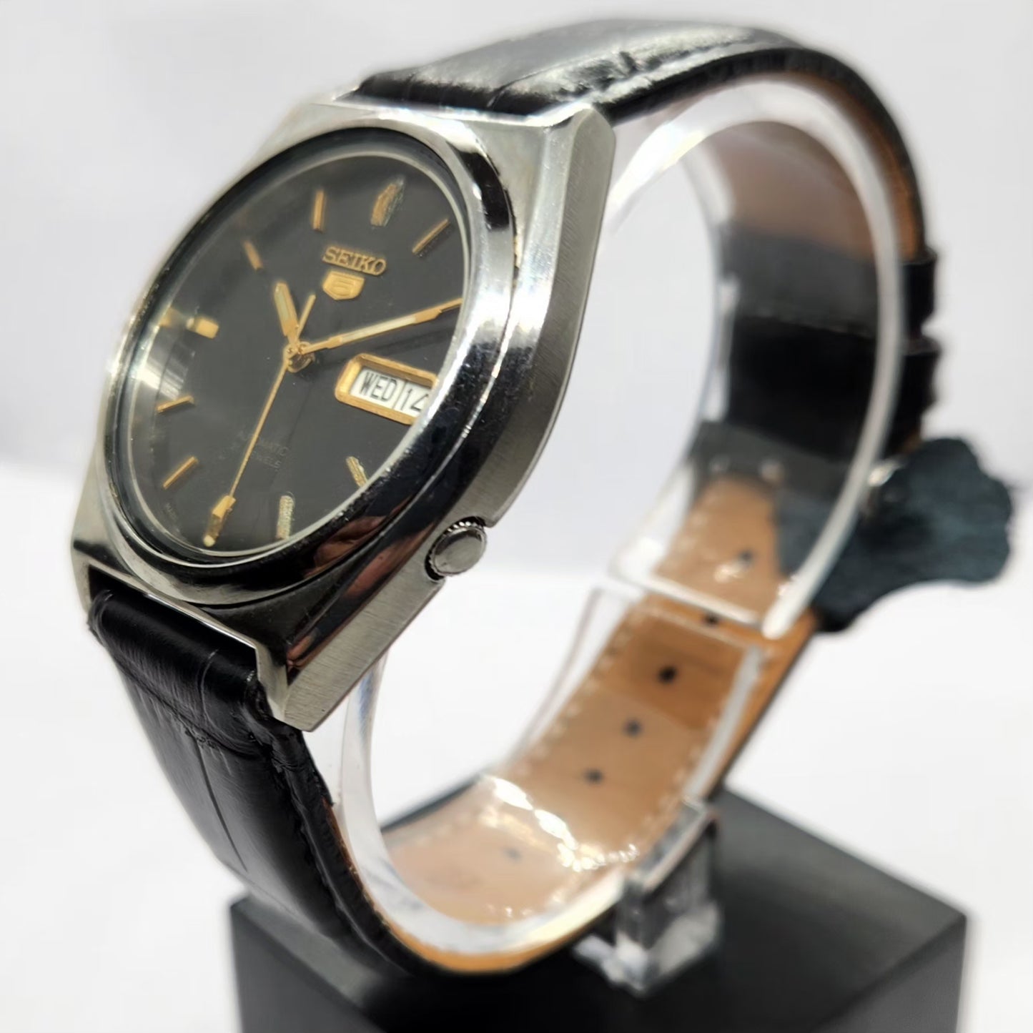 Vintage 1997 Original Seiko 5 Automatic 7s26-8760 Black Face 21 Jewels Day-Date Japanese Men's Wrist Watch SA10