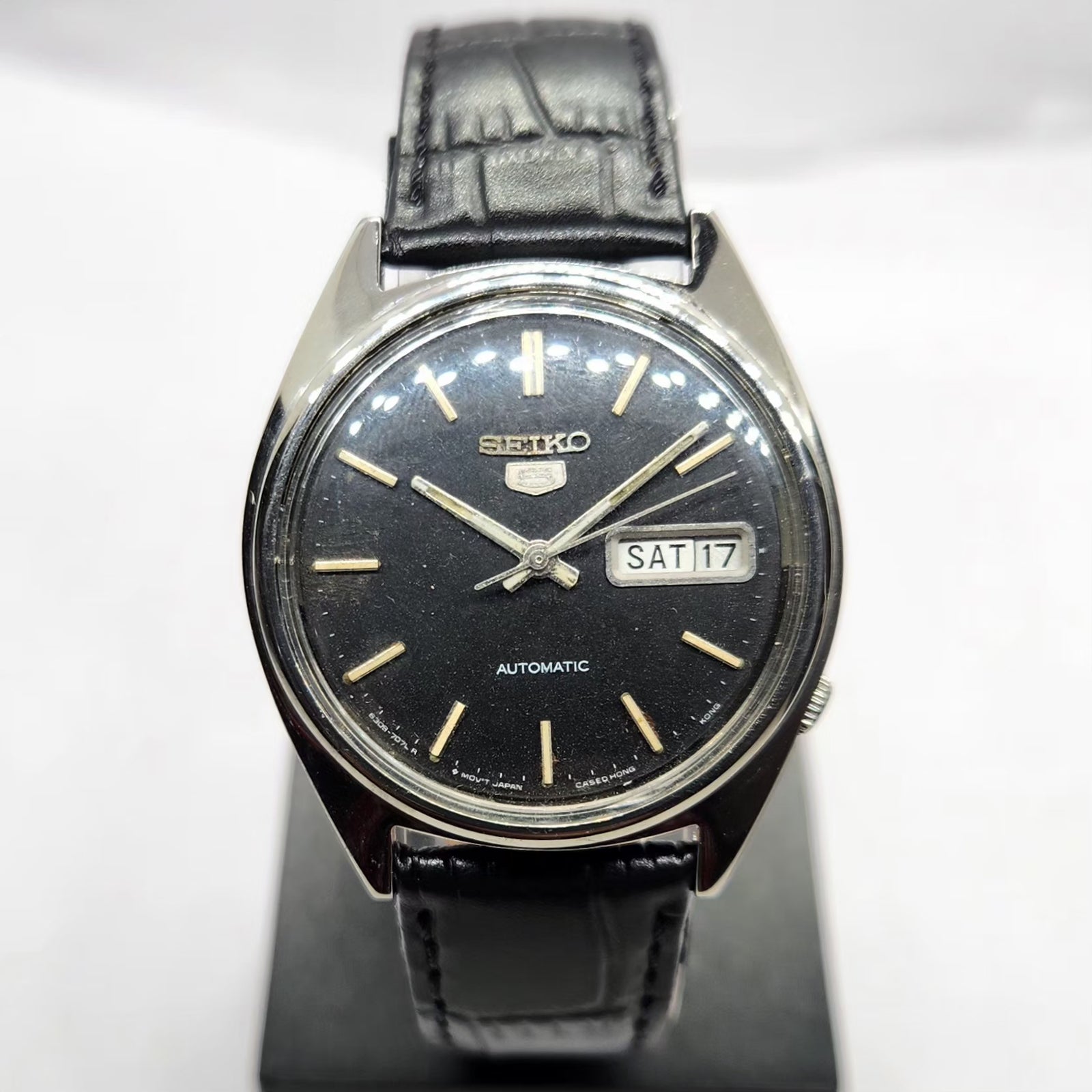 Vintage 1977 Original Seiko 5 Automatic 6319-7010 Black Face 21 Jewels Day-Date Japanese Men's Wrist Watch SA15