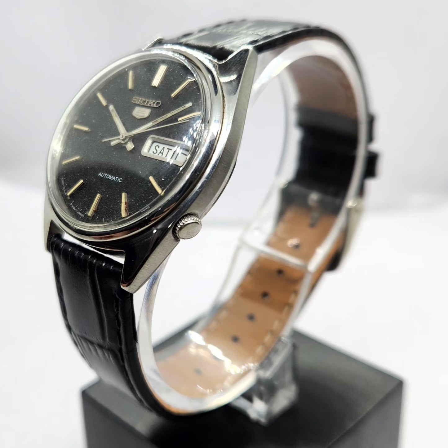 Vintage 1977 Original Seiko 5 Automatic 6319-7010 Black Face 21 Jewels Day-Date Japanese Men's Wrist Watch SA15