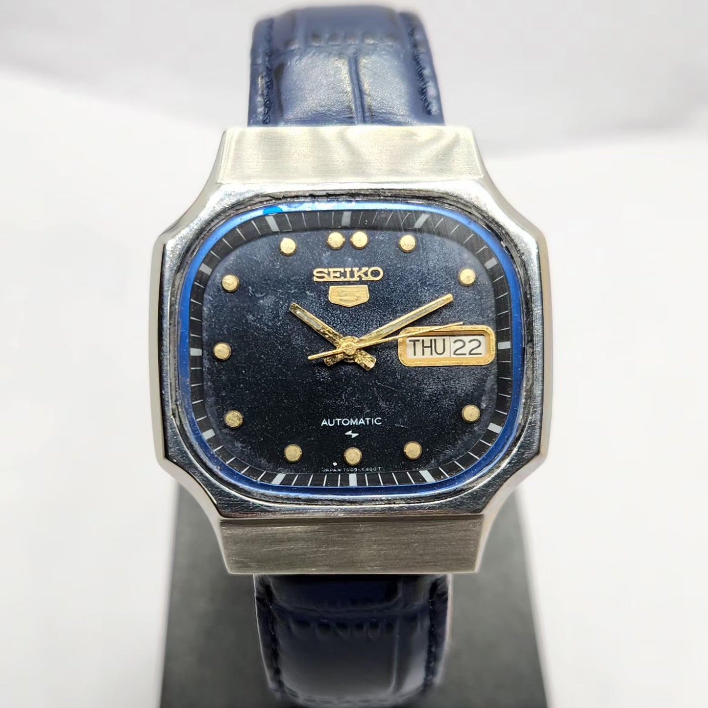 Vintage 1978 Original Seiko 5 Automatic 7009-8280 Blue Face 17 Jewels Day-Date Japanese Men's Wrist Watch SA18