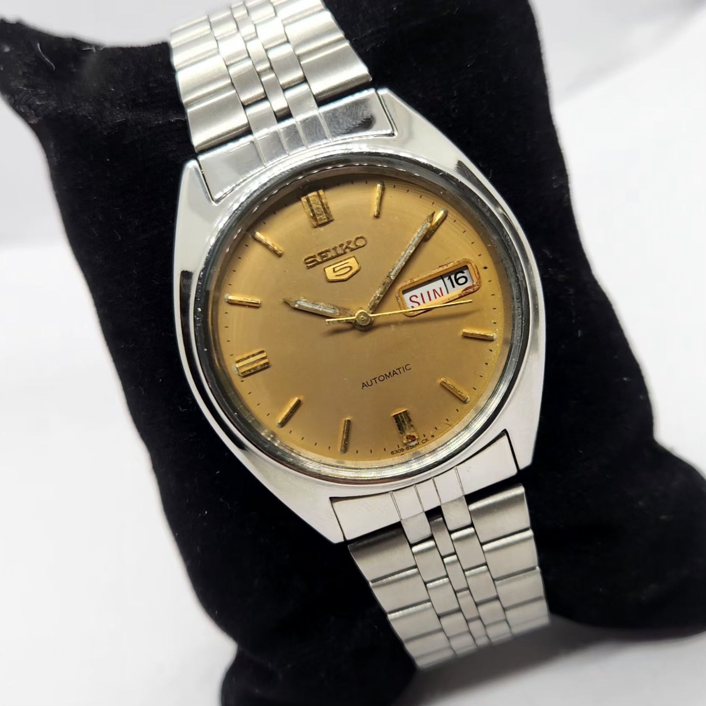 Vintage 1982 Original Seiko 5 Automatic 6309-8840 Gold Face 17 Jewels Day-Date Japanese Men's Wrist Watch SA23