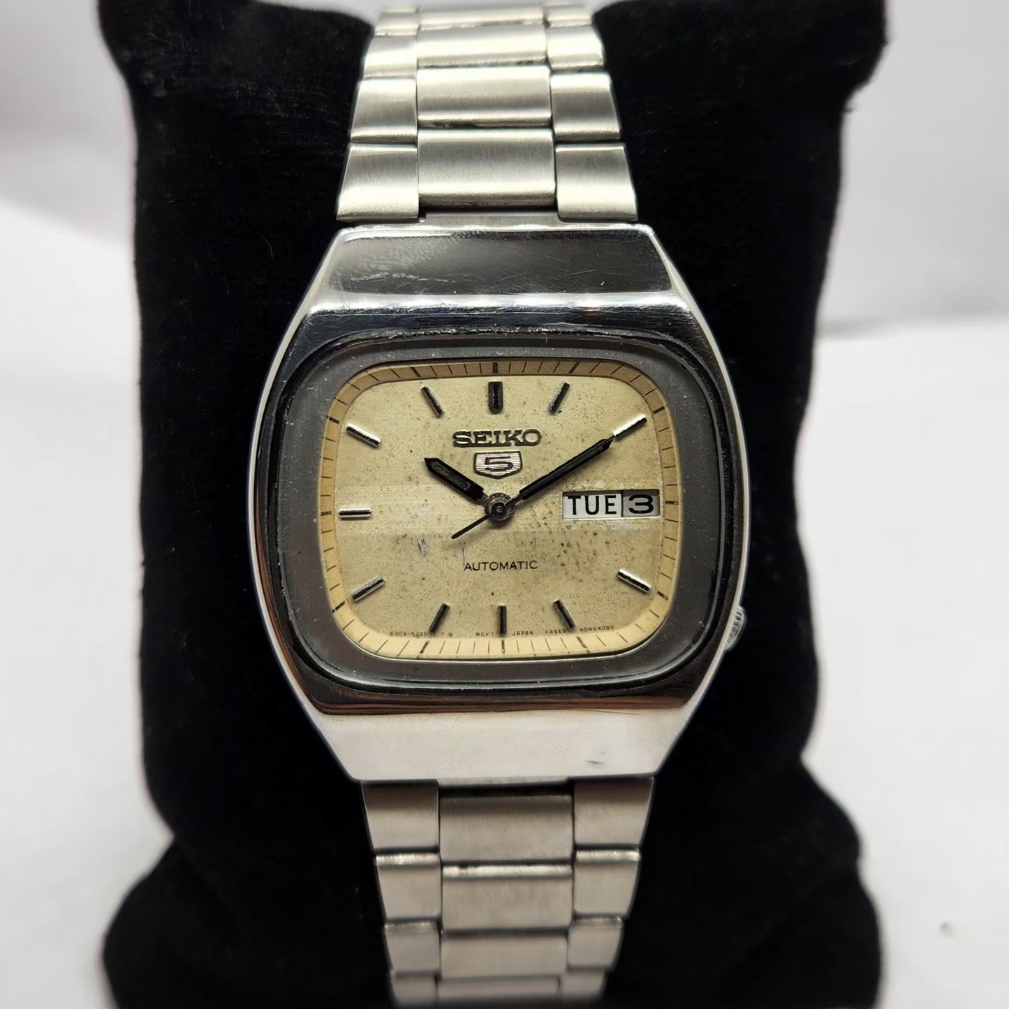 Vintage 1976 Original Seiko 5 Automatic 6309-5220 Cream Face 17 Jewels Day-Date Japanese Men's Wrist Watch SA29